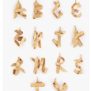 CLARE V Letter T Initial Charm Gold Tone Large Ribbon Monogram NEW